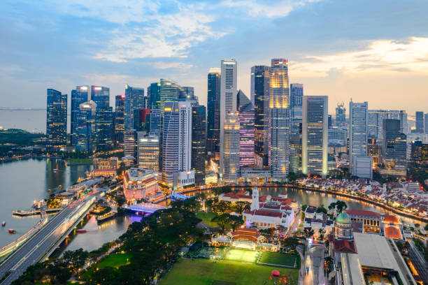 Aerial View of the City Illuminated at Sunset