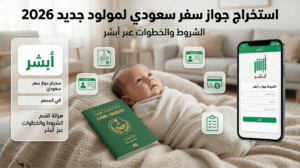 استخراج جواز سفر سعودي لمولود جديد 2026 | الشروط والخطوات عبر أبشر